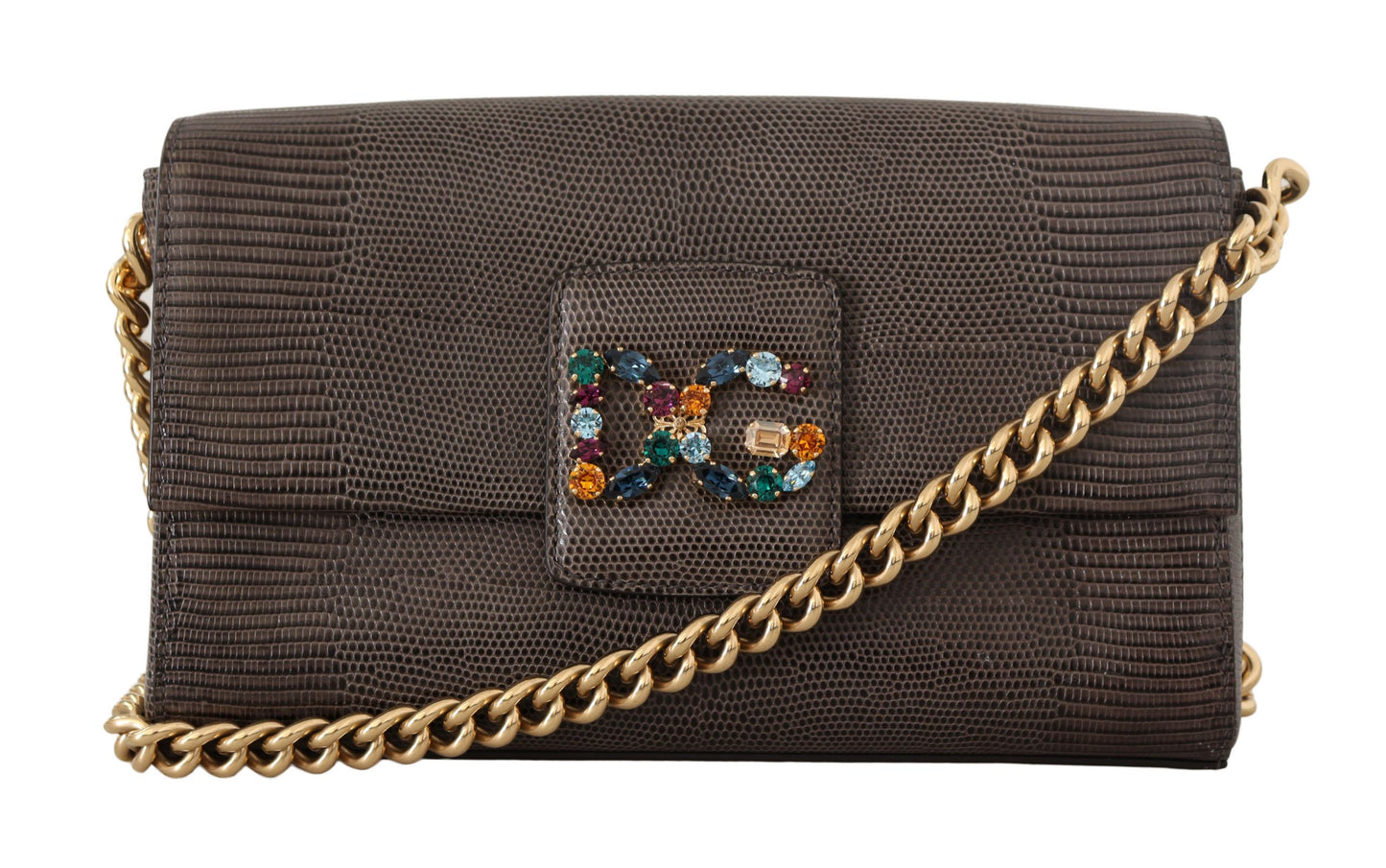 Elegant Gray Crystal-Embellished Shoulder Bag