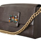 Elegant Gray Crystal-Embellished Shoulder Bag