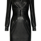 Sleek Eco-Leather V-Neck Dress with Metal Accents