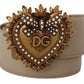 Elegant Beige Leather Belt with Gold Buckle