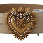 Elegant Beige Leather Belt with Gold Buckle
