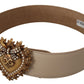 Elegant Beige Leather Belt with Gold Buckle
