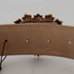 Elegant Beige Leather Belt with Gold Buckle