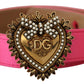 Elegant Pink Satin Belt with Gold Heart Buckle