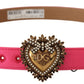 Elegant Pink Satin Belt with Gold Heart Buckle