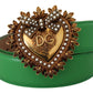 Elegant Green Leather Belt with Gold Buckle