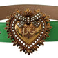 Elegant Green Leather Belt with Gold Buckle