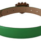 Elegant Green Leather Belt with Gold Buckle