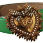 Elegant Green Leather Belt with Gold Buckle