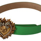 Elegant Green Leather Belt with Gold Buckle