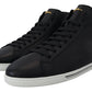 Elegant Black Leather High-Top Sneakers