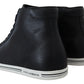 Elegant Black Leather High-Top Sneakers