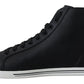 Elegant Black Leather High-Top Sneakers