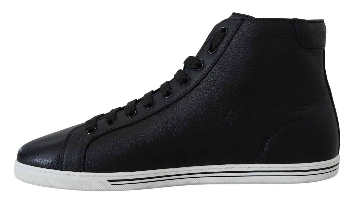 Elegant Black Leather High-Top Sneakers