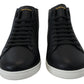 Elegant Black Leather High-Top Sneakers