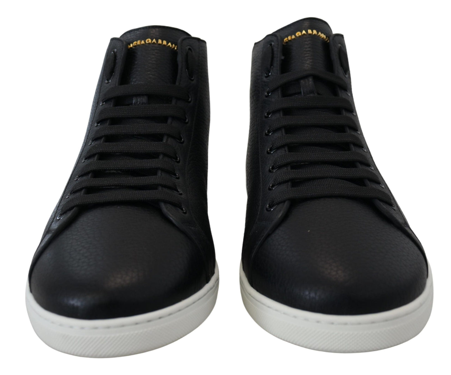 Elegant Black Leather High-Top Sneakers