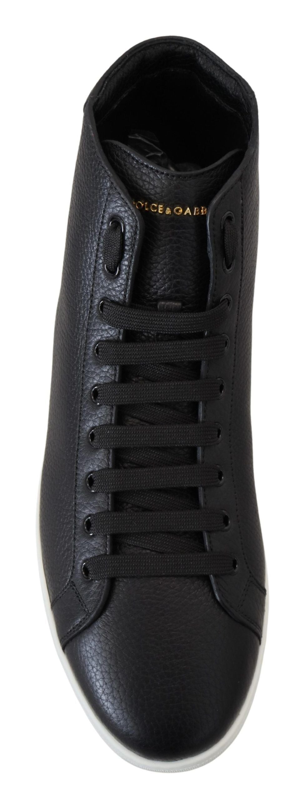 Elegant Black Leather High-Top Sneakers