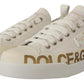 Elegant Gold Logo Leather Sneakers