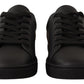Black Gold Leather Low Top Sneakers Womens Shoes
