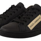 Black Gold Leather Low Top Sneakers Womens Shoes