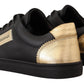 Black Gold Leather Low Top Sneakers Womens Shoes