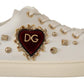 Studded Heart Leather Sneakers - Pure Elegance