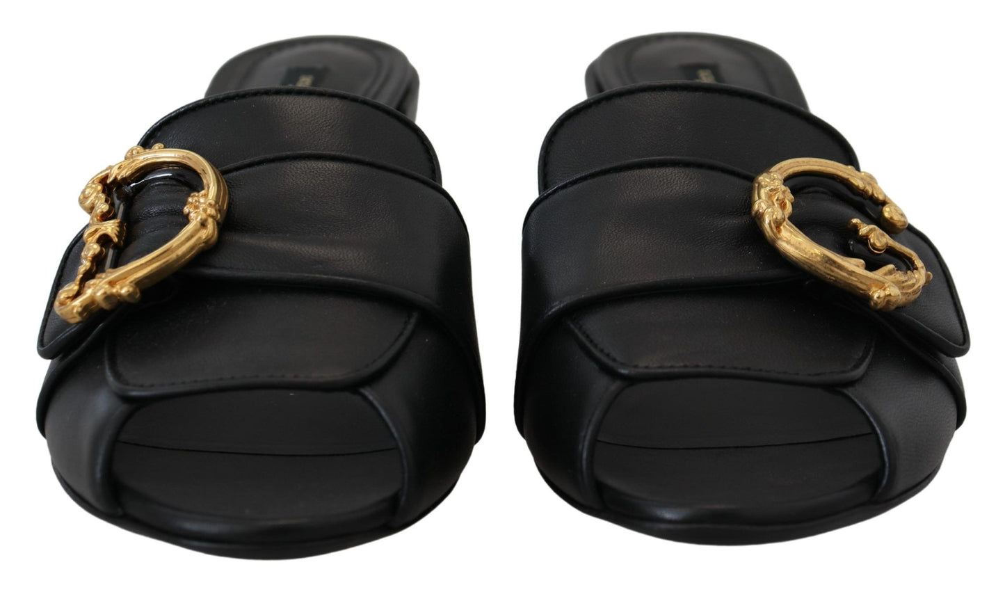 Elegant Black Leather Sandals with DG Emblem