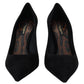 Elegant Black Suede Stiletto Heels Pumps