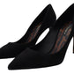 Elegant Black Suede Stiletto Heels Pumps