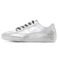 Metallic Silver Distressed Leather Sneakers