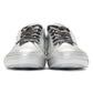 Metallic Silver Distressed Leather Sneakers