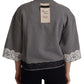 Chic Grey Cotton Heart Tee with Bell Sleeves