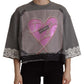 Chic Grey Cotton Heart Tee with Bell Sleeves