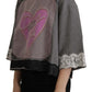 Chic Grey Cotton Heart Tee with Bell Sleeves