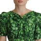 Elegant Green Silk Puff Sleeve Blouse