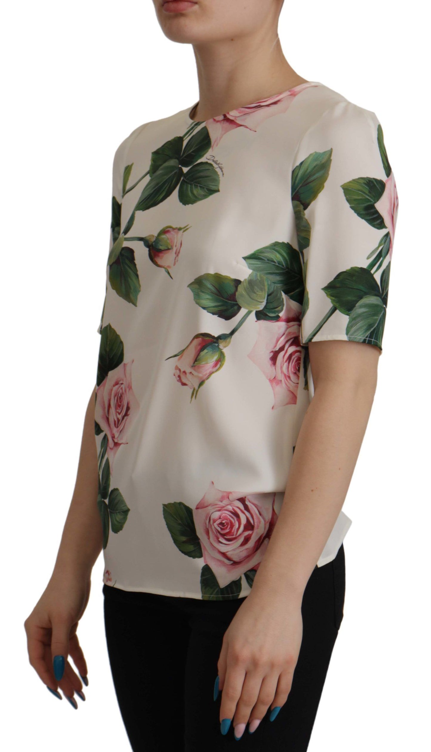 Multicolor Floral Zip Back Silk Blouse Top