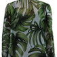 Elegant Silk Leaf Print Ascot Blouse