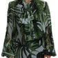 Elegant Silk Leaf Print Ascot Blouse