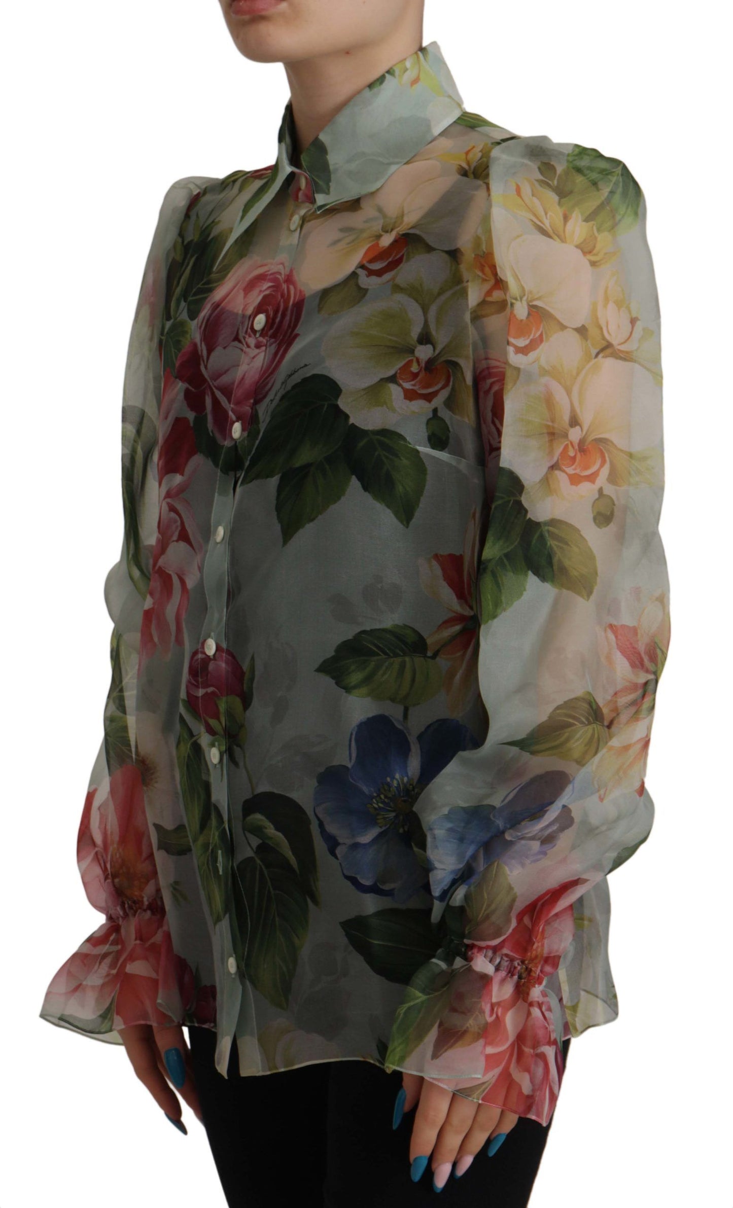 Elegant Silk Floral Blouse Long Sleeves