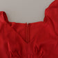 Elegant Red Silk V-Neck Ruffle Blouse