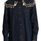Chic Pearl Embellished Denim Shirt
