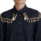 Chic Pearl Embellished Denim Shirt