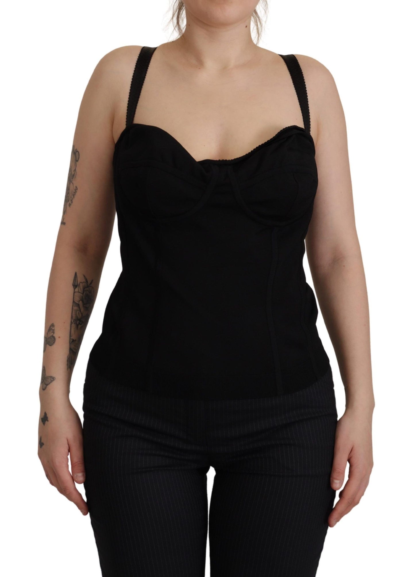 Elegant Black Viscose Bustier Corset Top