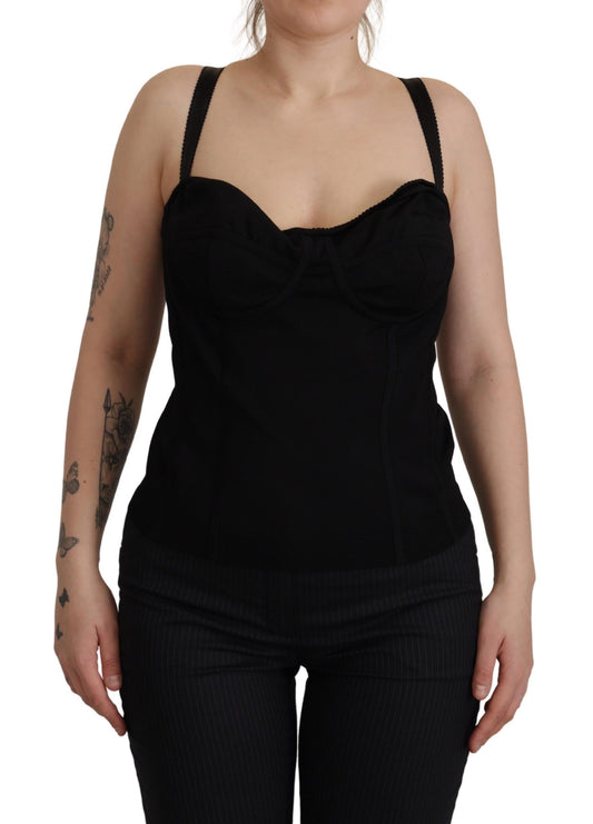 Elegant Black Viscose Bustier Corset Top