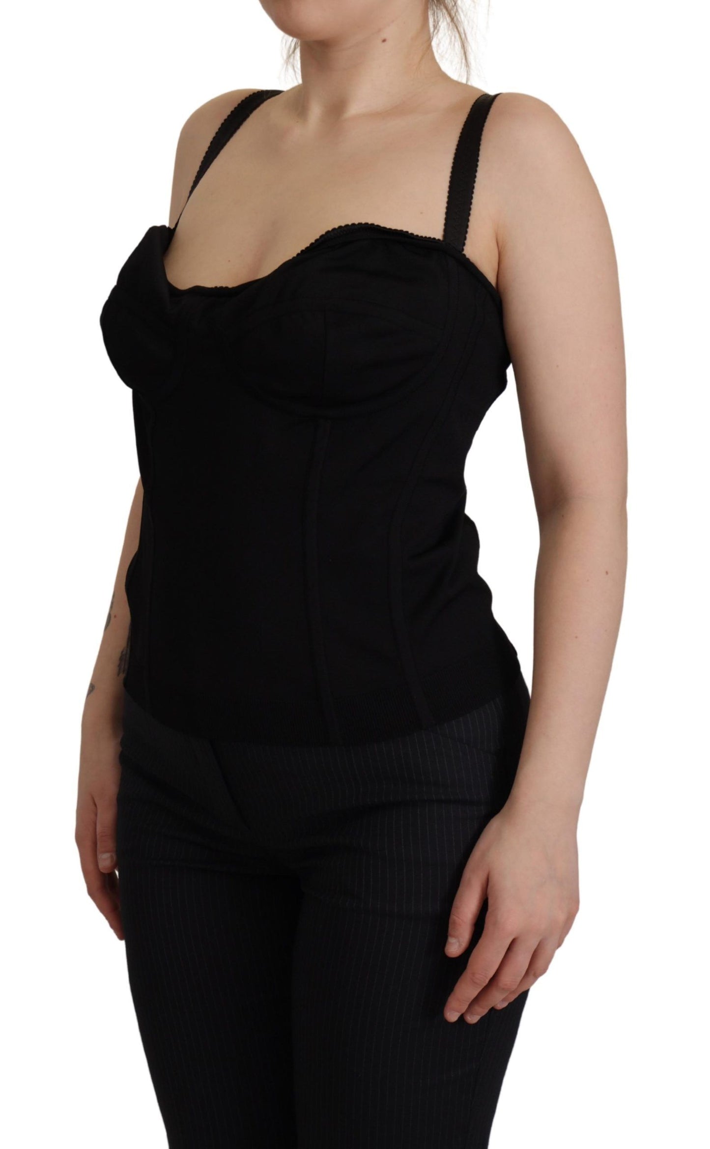 Elegant Black Viscose Bustier Corset Top