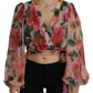 Multicolor Floral Silk Wrap Blouse Top