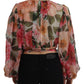 Multicolor Floral Silk Wrap Blouse Top