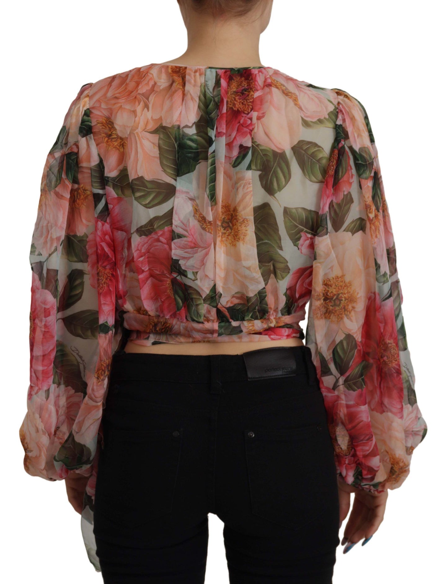 Multicolor Floral Silk Wrap Blouse Top