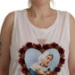 Elegant White Embellished Sleeveless Tee