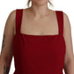 Elegant Red Square Neck Midi Dress
